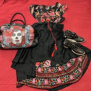 Lucky 13 bag- everything’s coming up roses. Styled with silk scarf and Freebird